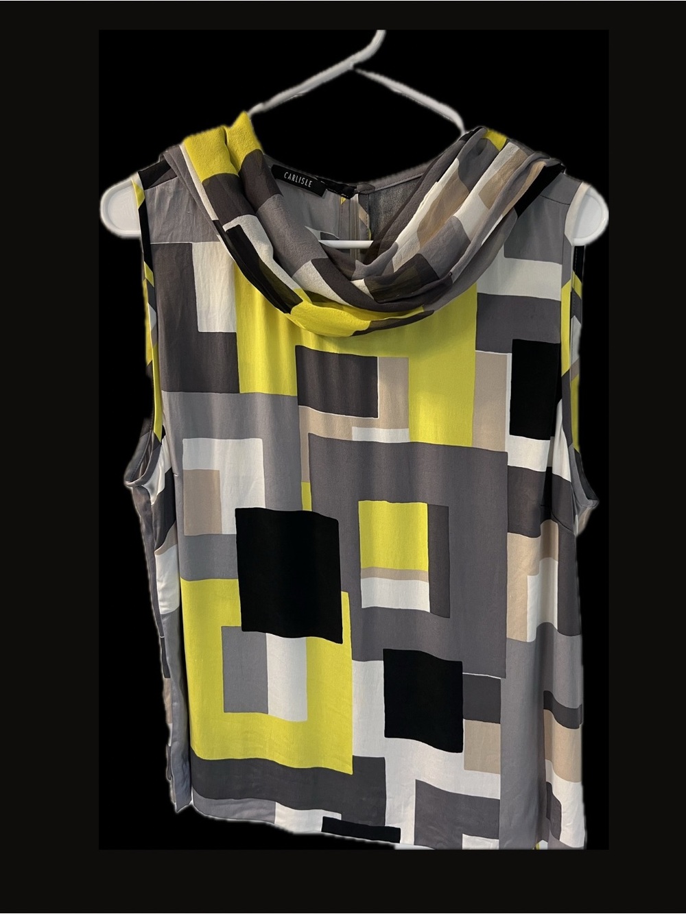Carlisle Geometric Sleeveless Top with Matching Scarf Yellow/Gray/Black/Cream